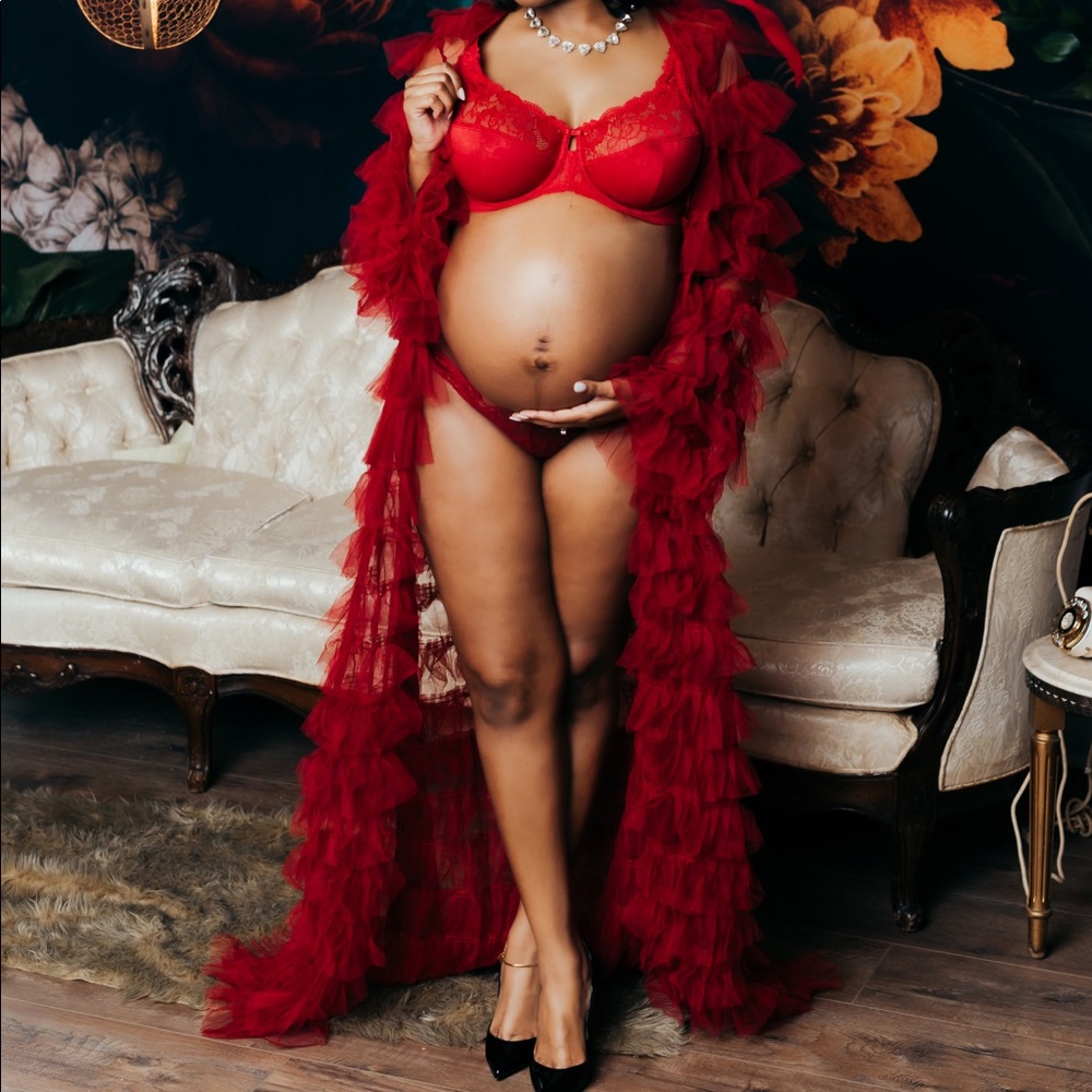 Worn once. Maternity Photoshoot Red Tulle Robe from chicbumpclub.com